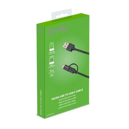 CELLY Datakabel USB-MicroUSB-USB-C - 1m