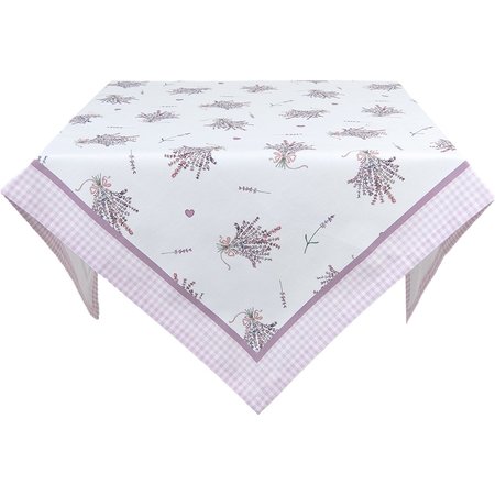 CLAYRE & EEF Tafelkleed Wit Paars Katoen Lavendel, 100x100 cm