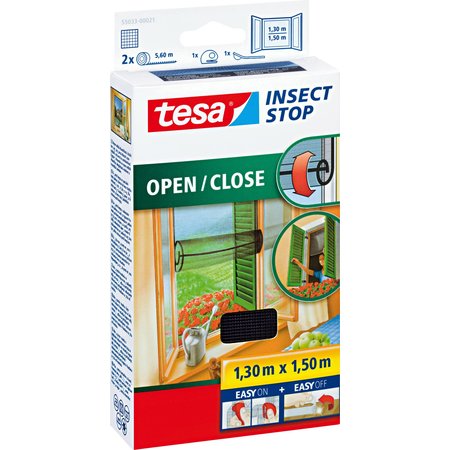 Tesa Insect Stop open/Close Klittenband Ramen Zwart 1,3m x 1,5m