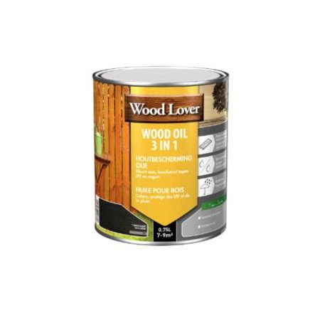 Wood Lover, Wood Oil 3 in 1 Houtbescherming Olie, 0.75l, Ebbenhout Zwart