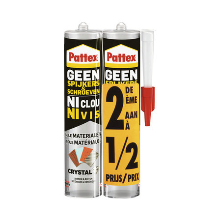 PATTEX Duopack Montagelijm Geen Spijkers & Schroeven Crystal 2x290g