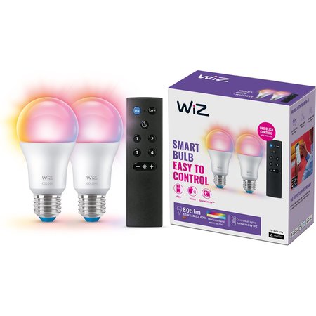 WiZ Smart Ledlamp E27 8.5W 2200-6500K RGB, 2 Stuks + Afstandsbediening