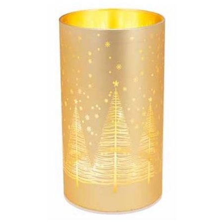 COSY & TRENDY Lamp Led Trees, Goud 9x9xh16cm Glas, Exclusief 3 AA Batterijen