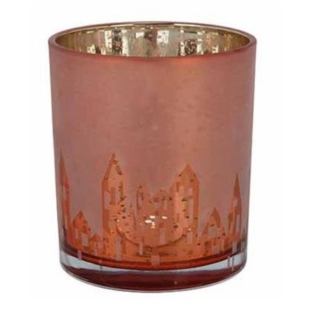 COSY & TRENDY Theelichthouder Frosted City Roze, 9x9xh10cm Glas