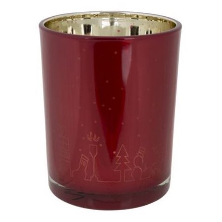 COSY & TRENDY Theelichthouder Merry Christmas Gold Rood, 10x10xh12cm Glas