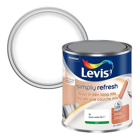LEVIS Simply Refresh 'Muur in één Laag' Mix Base White, 1l