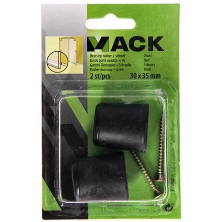 MACK Deurstop Rubber met Schroef, Zwart, 30x35mm, 2 Stuks/Verpakking