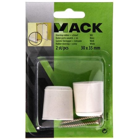 MACK Deurstop Rubber met Schroef, Wit, 30x35mm, 2 Stuks/Verpakking