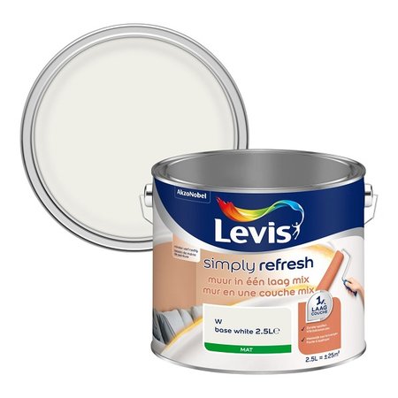 LEVIS Simply Refresh 'Muur in één Laag' Mix Base White, 2,5l
