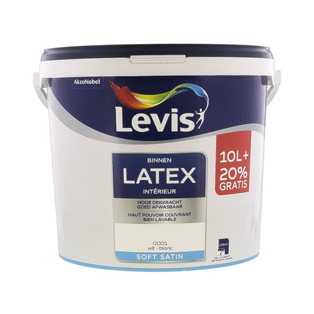 Levis Latex Binnen Soft Satin Wit 10L + 20% Gratis