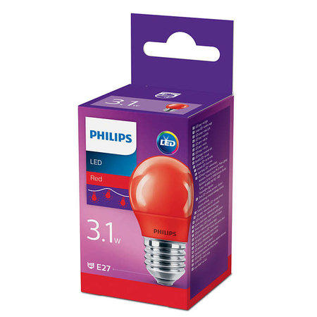 Philips LED Kogellamp Rood E27 3,1W