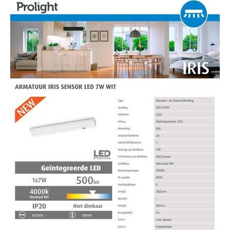 Prolight Iris LED Cabinet Light 7W 500Lm + Sensor