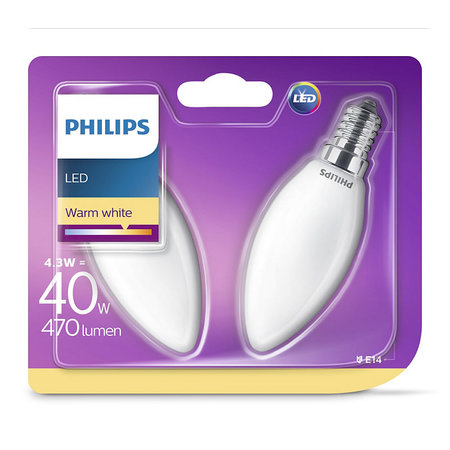 Philips Kaarslamp LED E14 4,3W (2 St.)