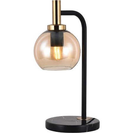 OSIRA Tafellamp E27, Zwart/Goud, Amber Glas Ø15cm