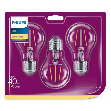 Philips LED Peerlamp Filament E27 4,3W (3 St.)