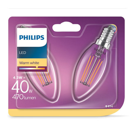 Philips LED Kaarslamp E14 4,3W (2 St.)