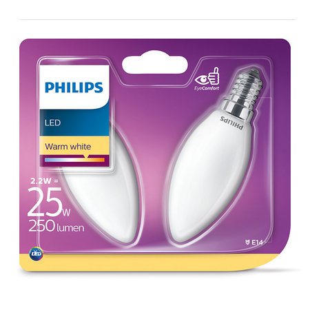 Philips LED Kaarslamp E14  2,2W (2 St.)