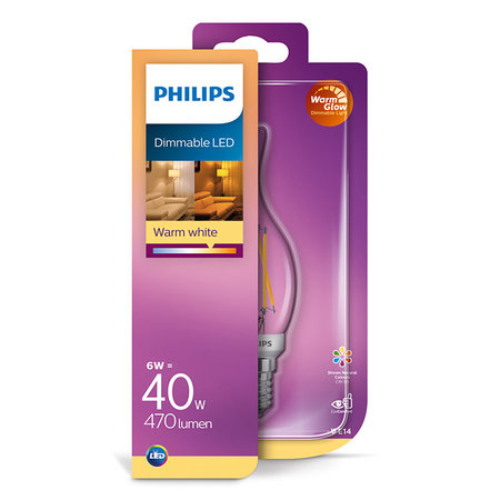 Philips LED Kaarslamp WarmGlow E14 6W Dimbaar