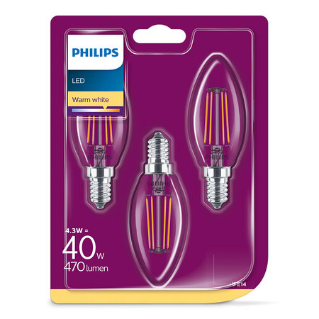 Philips LED Kaarslamp E14 4,3W (3 St.)