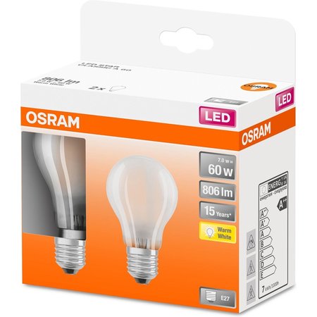 OSRAM Led-lamp Peer E27 7W Warmwit 2700K Mat - 2 Stuks