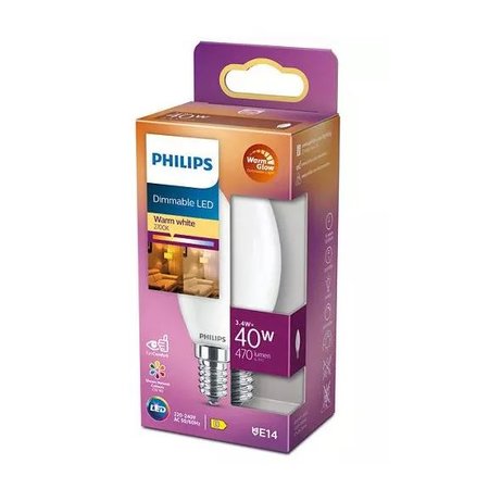 Philips E14 WarmGlow Kaarslamp 3,4W Warm Wit Dimbaar