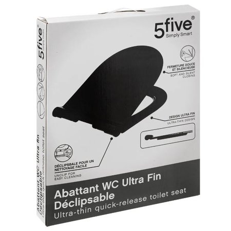 5FIVE Ultradunne Toiletbril, Zwart, Softclose