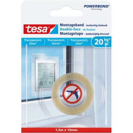 Tesa Powerbond Dubbelzijdige Montagetape Transparant 1,5m x 19mm