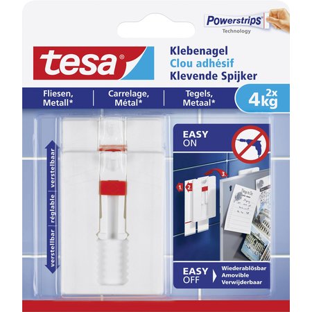 Tesa Powerstrips 2x Verstelbare Klevende Spijker Tegels & Metaal 4kg
