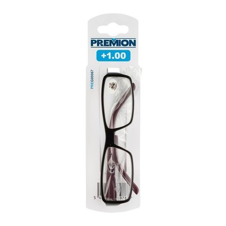 PREMION Leesbril Model 4, Zwart/Rood, Sterkte +1.00