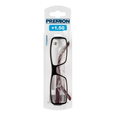 PREMION Leesbril Model 4, Zwart/Rood, Sterkte +1.50