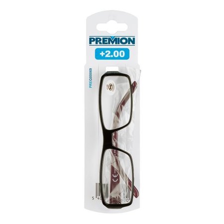 PREMION Leesbril Model 4, Zwart/Rood, Sterkte +2.00
