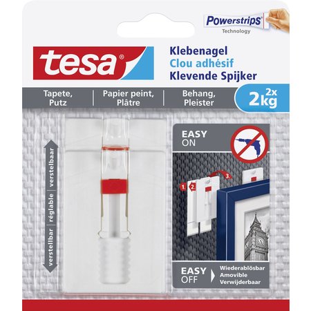 Tesa Powerstrips Verstelbare Klevende Spijker 2x Behang & Pleisterwerk 2kg