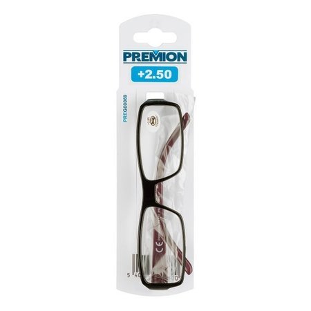 PREMION Leesbril Model 4, Zwart/Rood, Sterkte +2.50