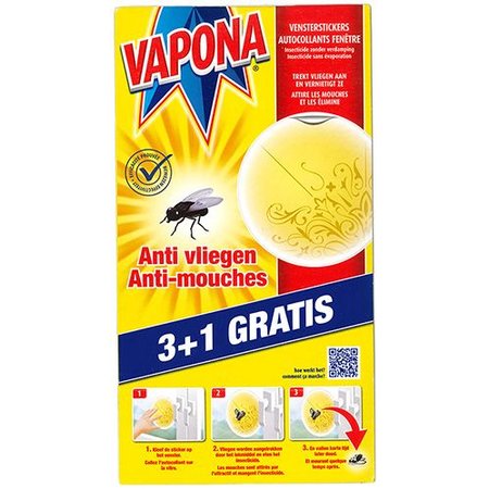 Vapona Venstersticker Anti Vliegen Geel 3+1 Gratis